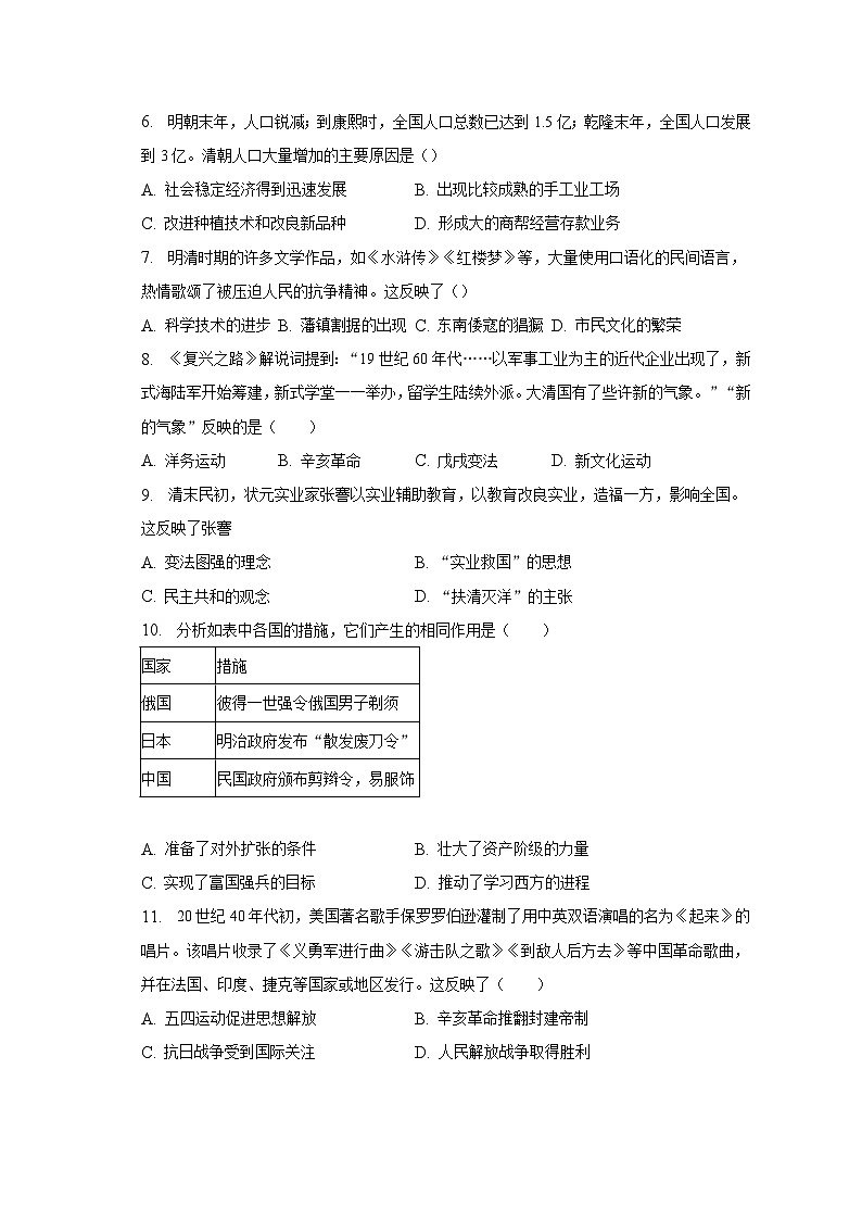 2023年山东省济宁市兖州区中考历史一模试卷(含解析)02