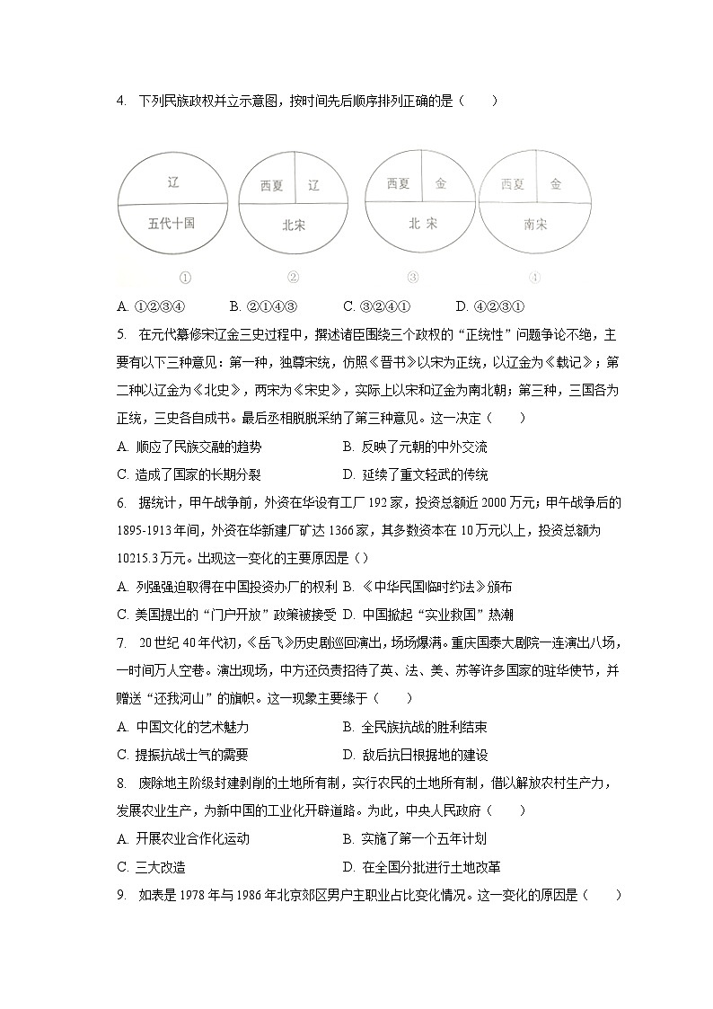 2023年江苏省南通市崇川中学中考历史三模试卷(含解析)02
