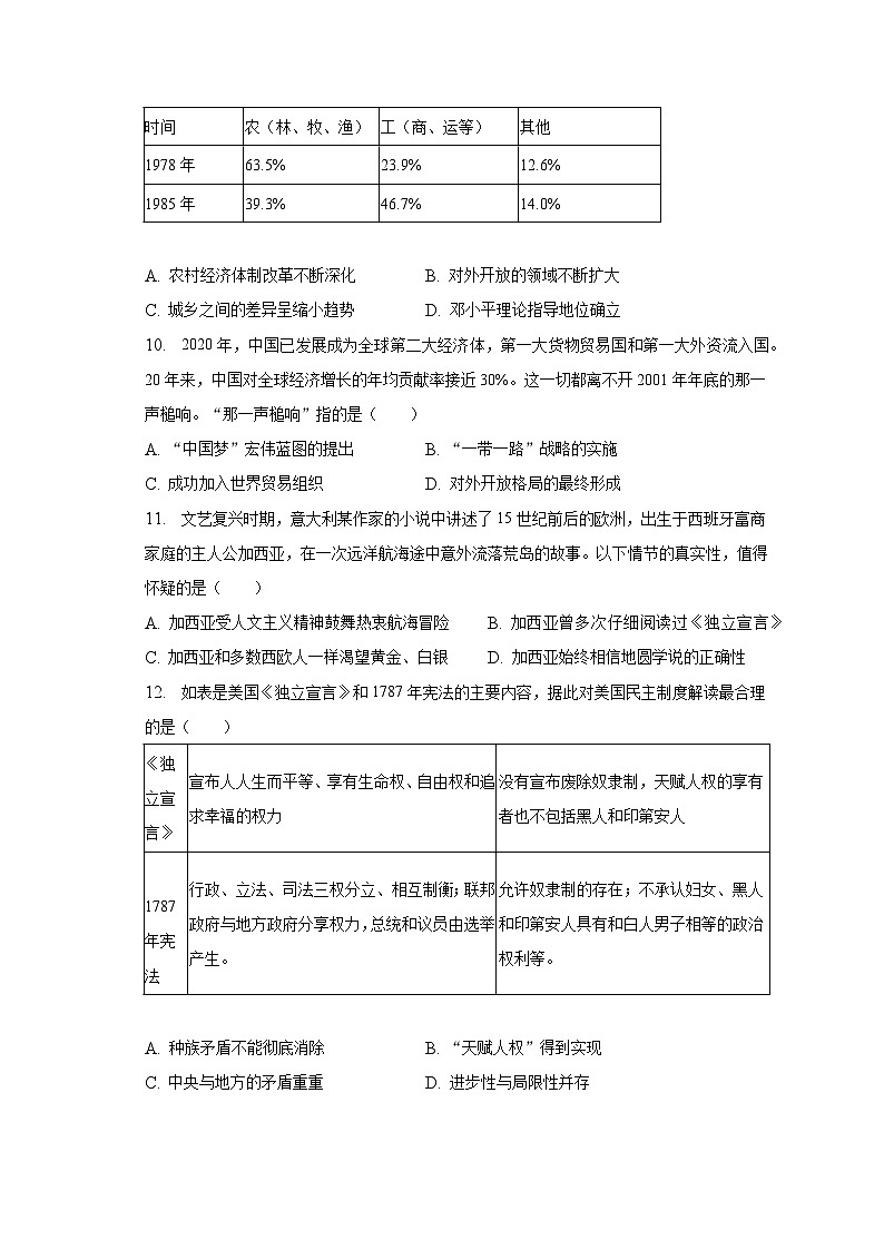 2023年江苏省南通市崇川中学中考历史三模试卷(含解析)03
