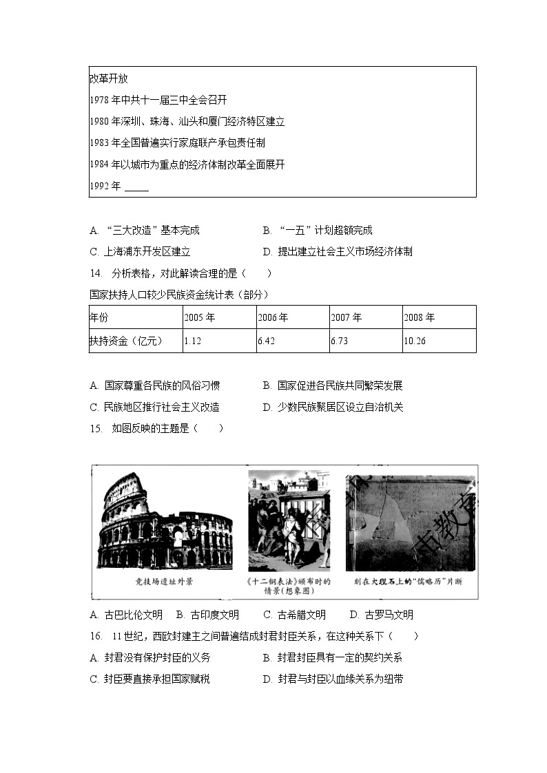 2023年江西省中考历史试卷（含解析）03