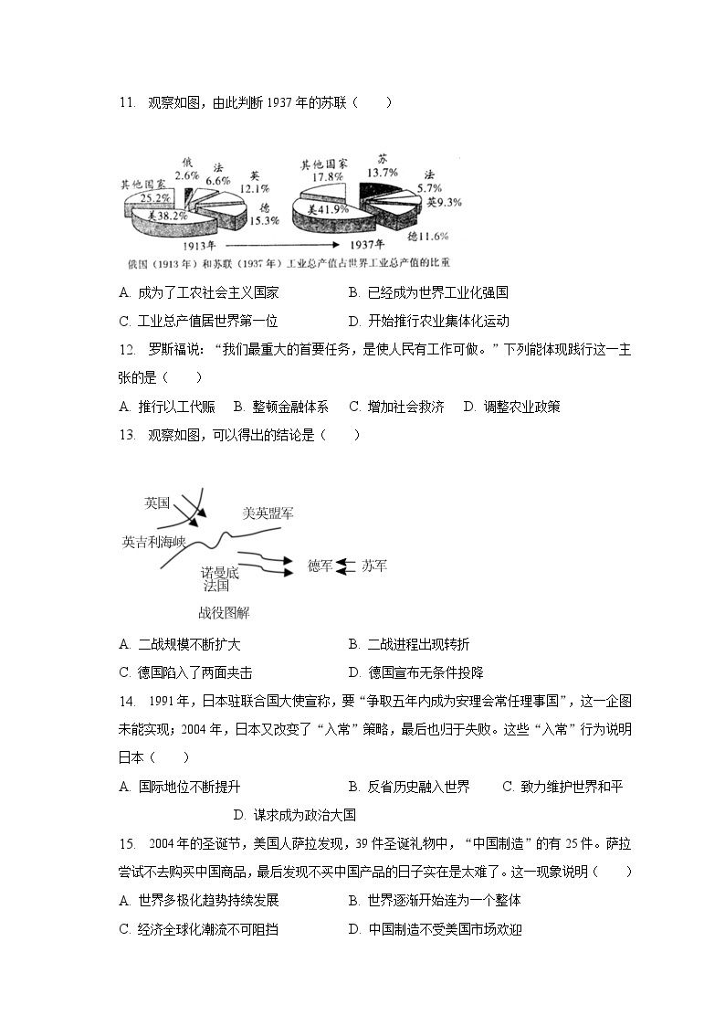 2022-2023学年安徽省淮南市西部地区九年级（下）月考历史试卷（3月份）（含解析）03