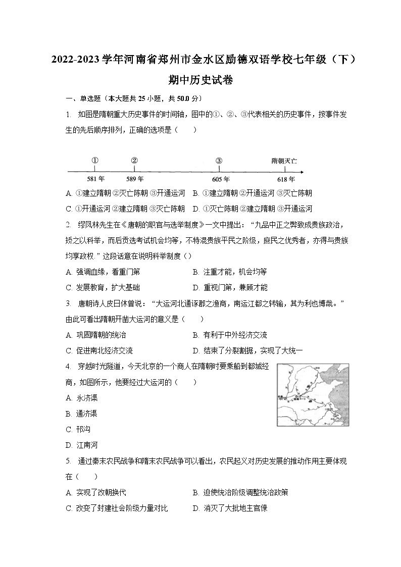 2022-2023学年河南省郑州市金水区励德双语学校七年级（下）期中历史试卷（含解析）01