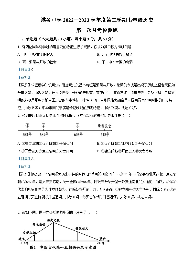 海南省东方市港务中学2022-2023学年七年级下学期第一次月考历史试题（解析版）01