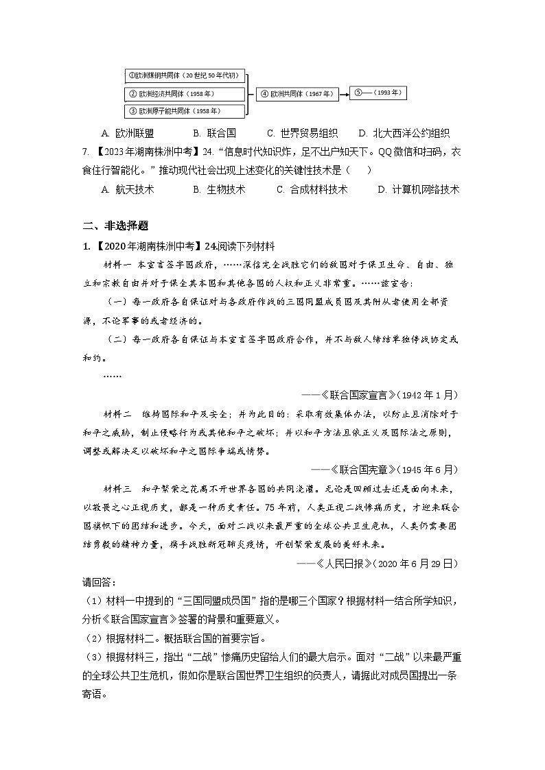 专题6--湖南省株洲2020-2023年中考历史试题(世界现代史)02