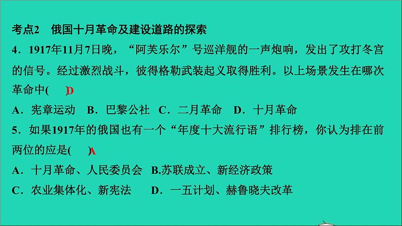 历史人教版九年级下册同步教学课件第3单元第1次世界大战和战后初期的世界考点突破作业08