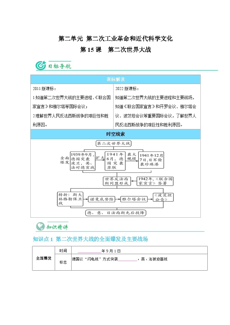 【同步讲义】部编版历史九年级下册--第15课《第二次世界大战》讲义01