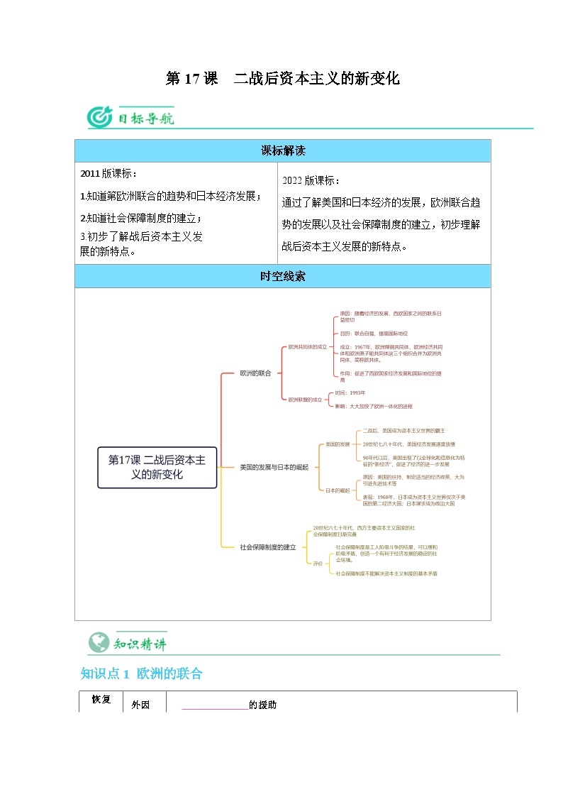 【同步讲义】部编版历史九年级下册--第17课《二战后资本主义的新变化》讲义01