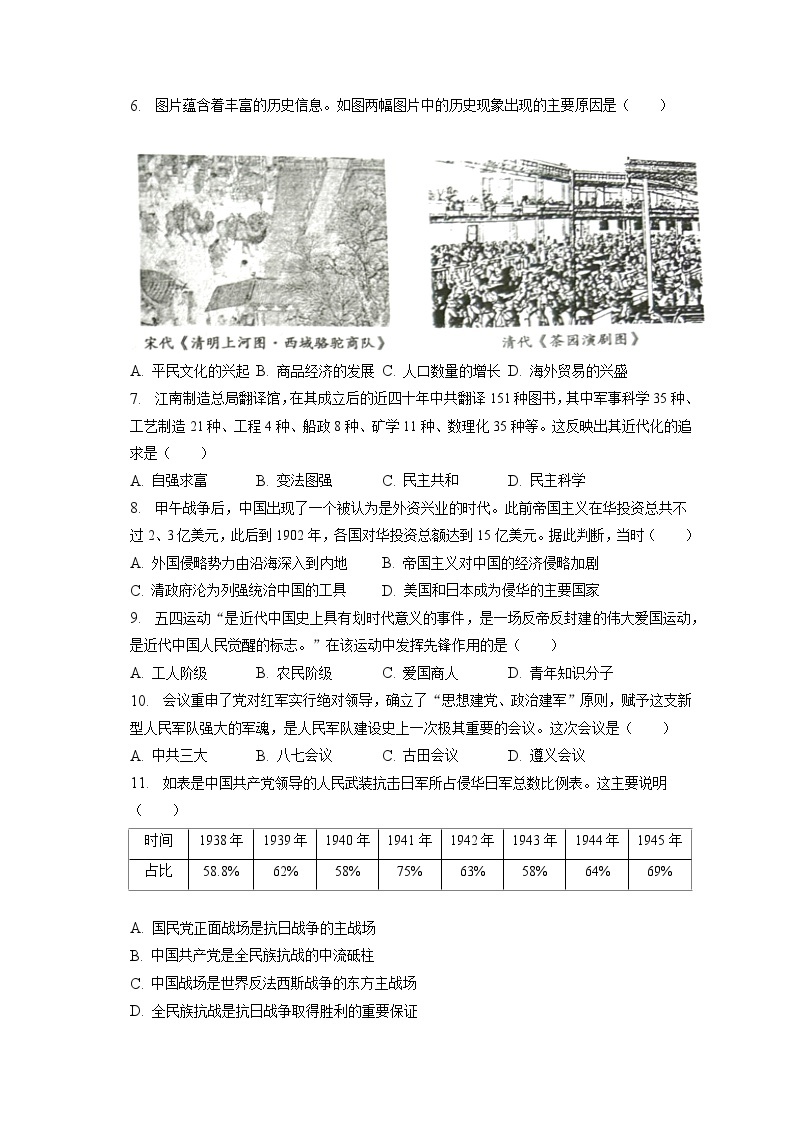 2023年山东省菏泽市中考历史试卷（含答案解析）02