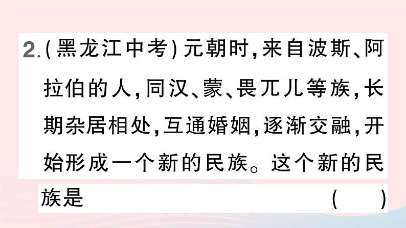 2023七年级历史下册第二单元辽宋夏金元时期:民族关系发展和社会变化第11课元朝的统治作业课件新人教版第3页