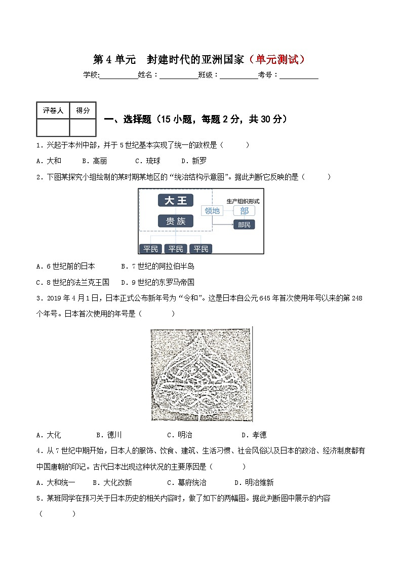 第四单元 封建时代的亚洲国家 试卷知识点课件01
