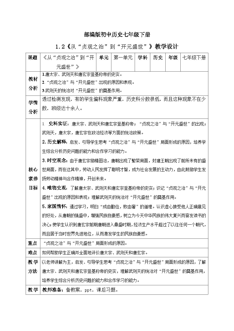 【核心素养】新课标部编版初中历史七年级下册 2 从“贞观之治”到“开元盛世” 课件+教案+练习（含教学反思和答案）01