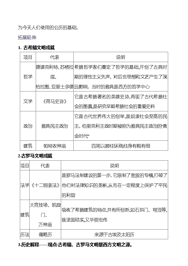 2023-2024 部编版初中历史 九年级上册 第二单元 第6课 希腊罗马古典文化 同步练习03