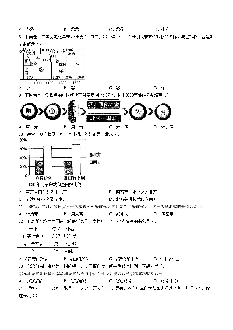 河南省平顶山市汝州市2022-2023学年七年级下学期期末历史试题(含答案)第2页