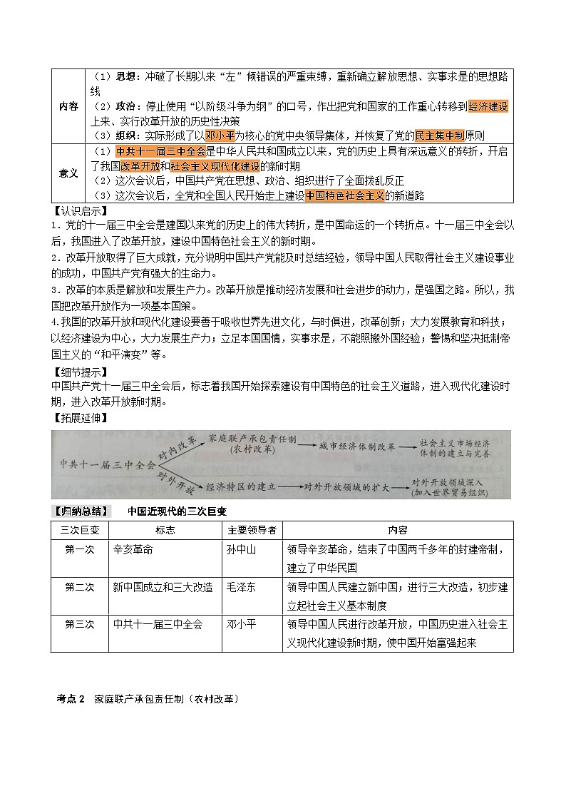 中考历史一轮复习考点复习主题03中国特色社会主义道路(知识点归纳)第3页
