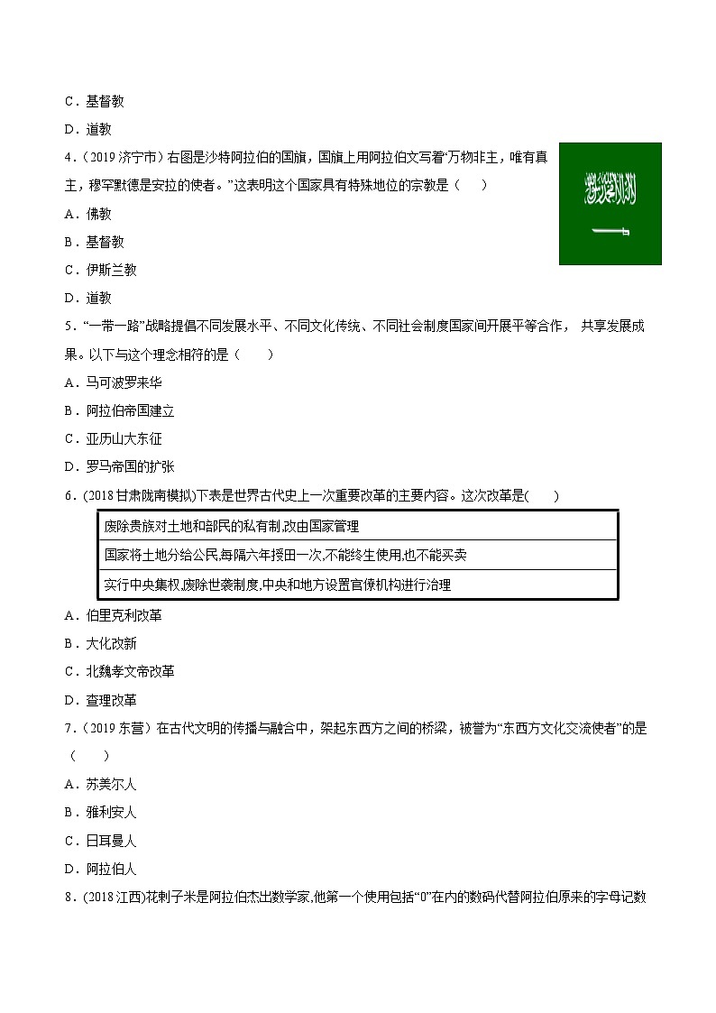 中考历史一轮复习考点复习主题04封建时代的亚洲国家测试卷(含答案)第2页