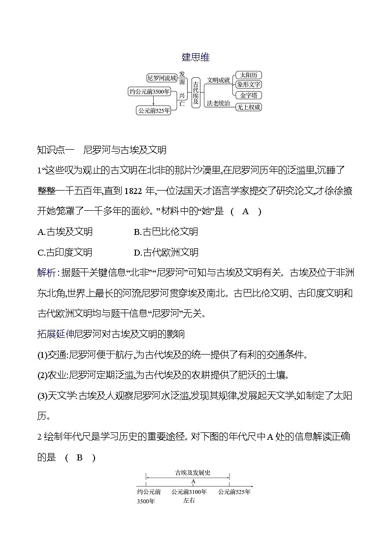 第一单元 第一课 古 代 埃 及 同步练习2023-2024 部编版历史 九年级上册02
