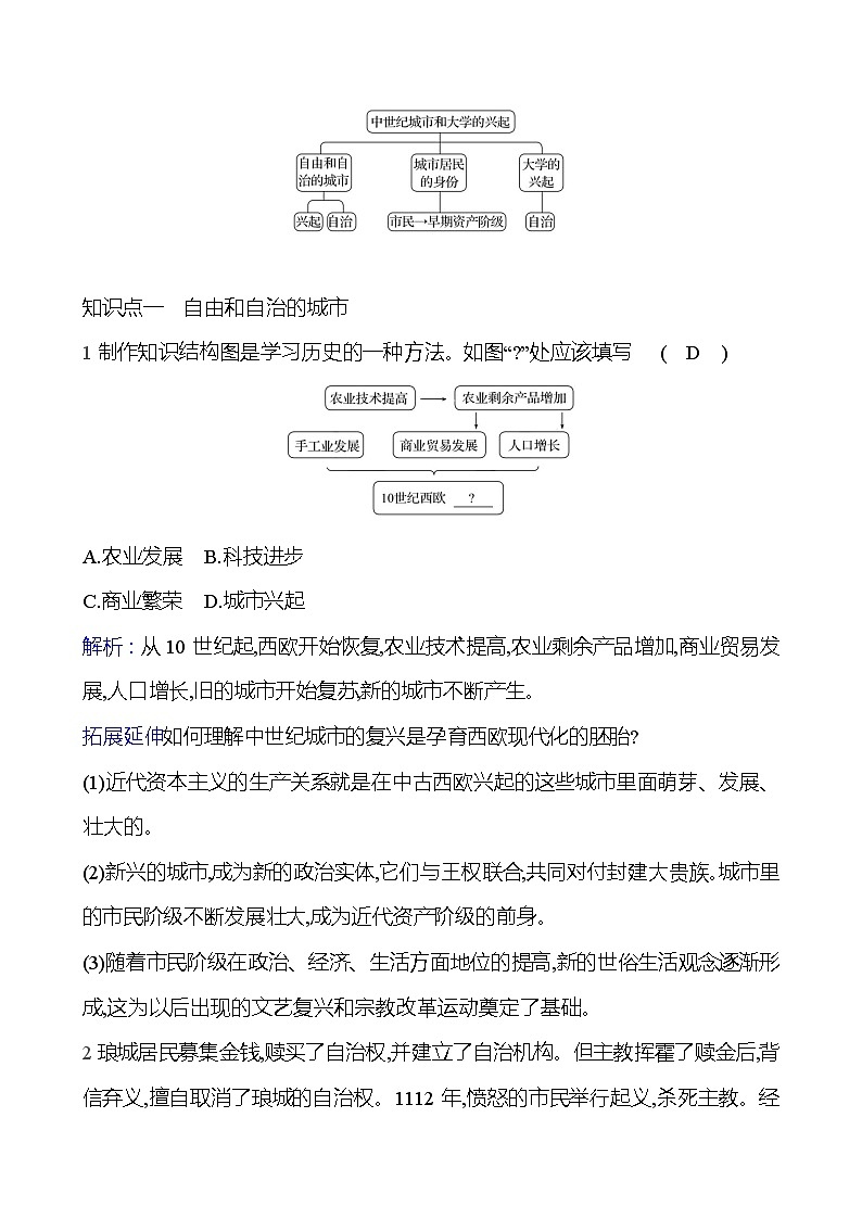 第三单元 第九课 中世纪城市和大学的兴起 同步练习2023-2024 部编版历史 九年级上册02