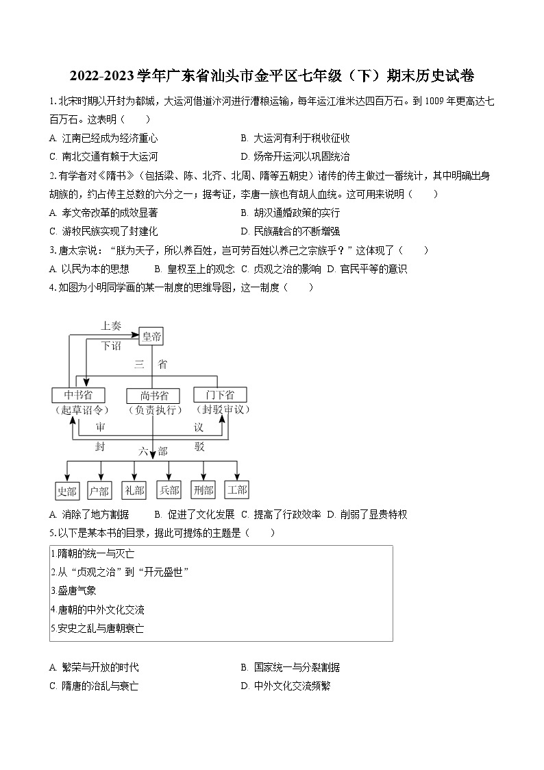 2022-2023学年广东省汕头市金平区七年级（下）期末历史试卷（含答案解析）01