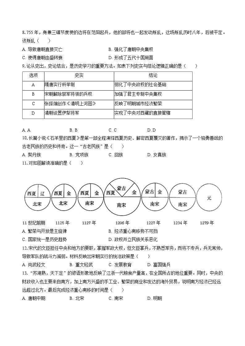 2022-2023学年河北省保定市高碑店市七年级(下)期末历史试卷(含答案解析)第2页
