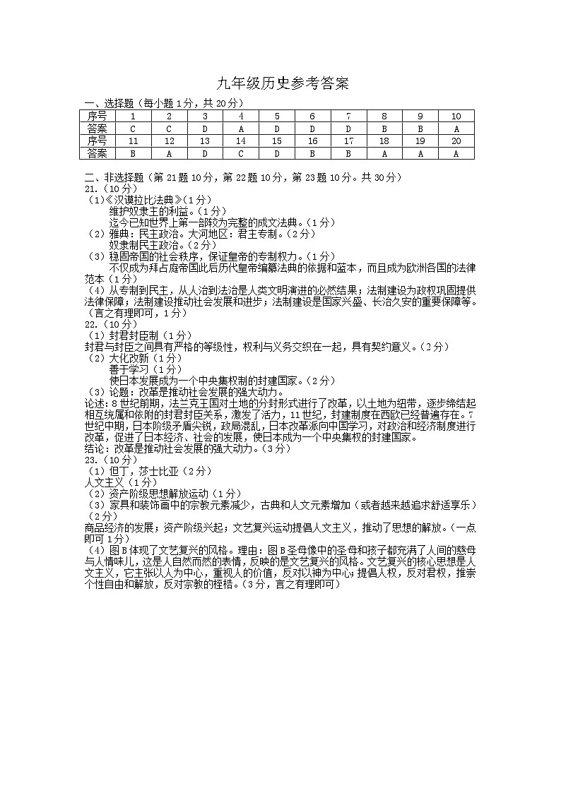 江苏省东台市实验中学教育集团2023-2024学年九年级上学期10月阶段性测试历史试题01