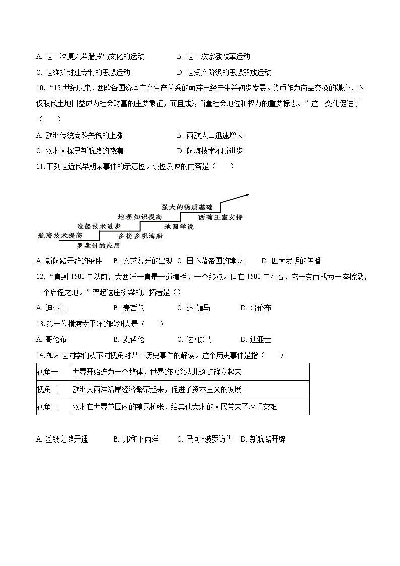 2023-2024学年天津市津南区四校联考九年级(上)月考历史试卷(10月份)(含解析)第2页