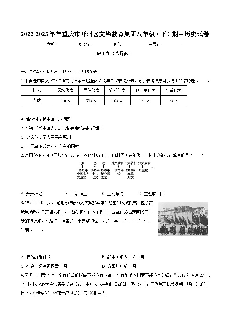 2022-2023学年重庆市开州区文峰教育集团八年级(下)期中历史试卷(含解析)第1页