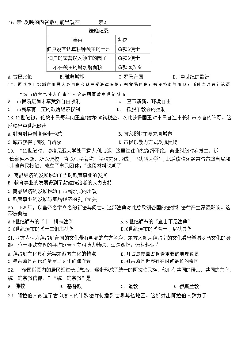 福建省厦门双十中学2023-2024学年九年级上学期第一次月考历史试题03