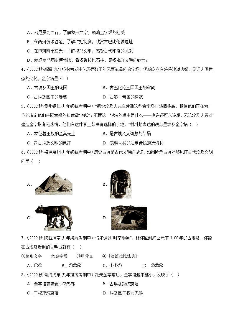 【期中真题】(部编版)2023-2024学年八年级历史上册 期中真题分项汇编-高频选择题 第一单元 古代亚非文明-试卷.zip02