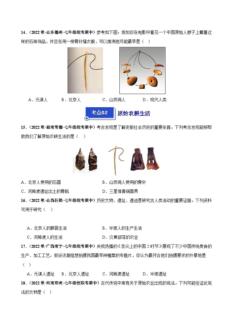 第一单元+史前时期:中国境内早期人类与文明的起源(高频选择题50题)-【好题汇编】备战2023-2024学年七年级历史上学期期中真题分类汇编(部编版).zip03