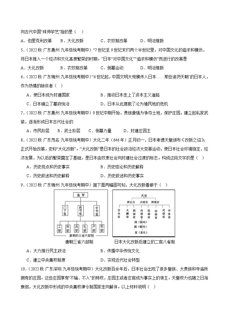 【期中真题】(广东专用)2023-2024学年九年级历史上学期期中真题分类汇编-高频选择题 第四单元封建时代的亚洲国家-试卷.zip02