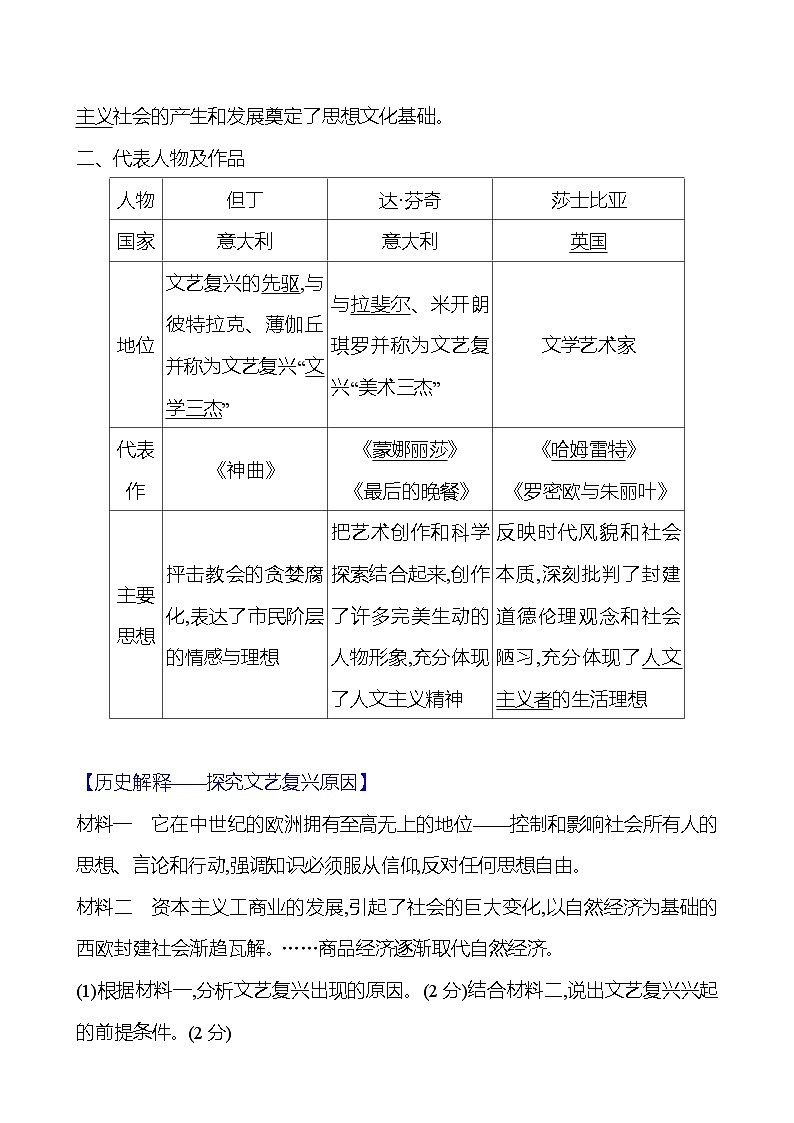 九年级上册 第五单元 第14课 文艺复兴运动 导学案 (教师版)2023-2024学年 初中历史第2页