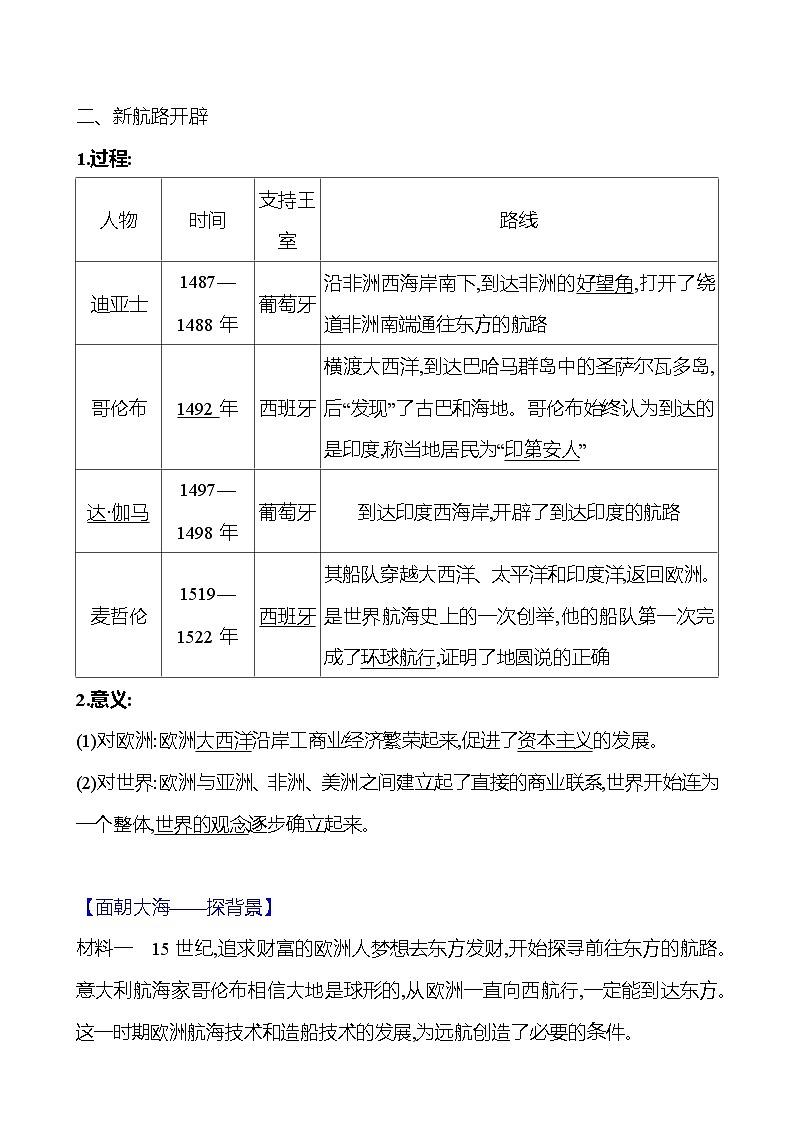 第15课 探寻新航路 导学案(学生版+教师版) ---2023--2024学年部编版历史九年级上册02