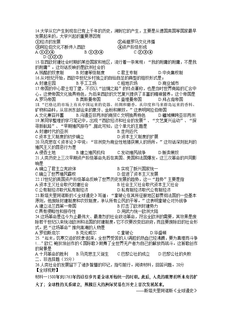 吉林省长春市第一〇八学校2023-2024学年九年级上学期11月月考历史试题(含答案)02