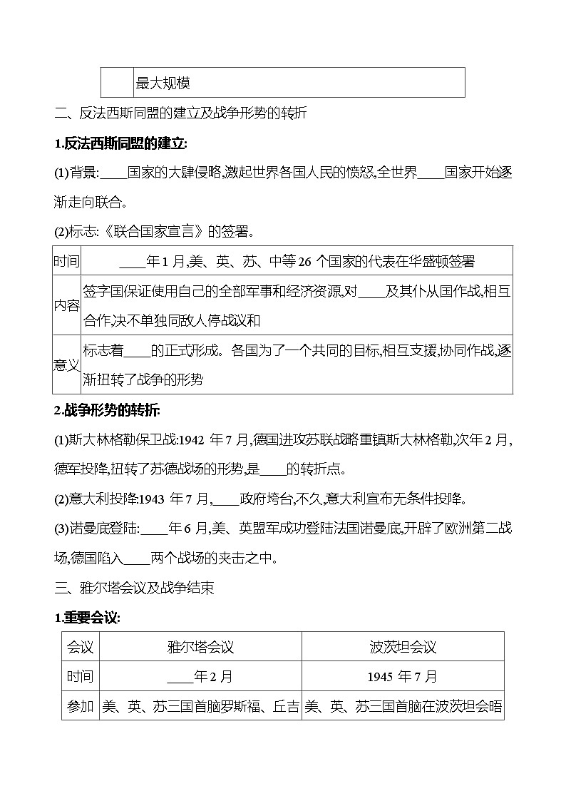 九年级下册 第四单元 第15课 第二次世界大战 导学案 2023-2024学年 初中历史02