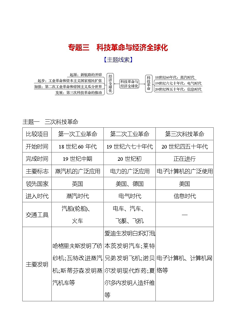 九年级下册 专题三 科技革命与经济全球化 导学案 2023-2024学年 初中历史01