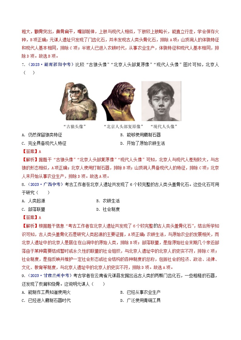 专题01 史前时期：中国境内早期人类与文明的起源 第1课 中国境内早期人类的代表——北京人03