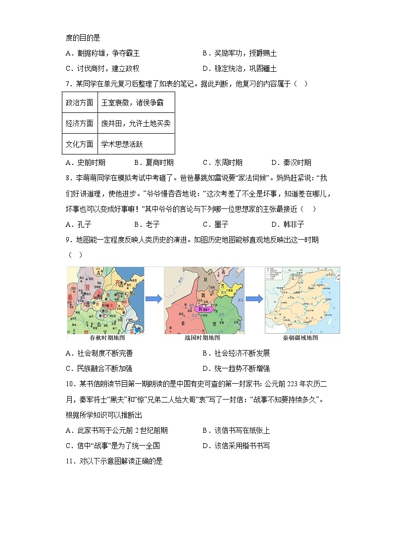 山东省菏泽市鄄城县2023-2024学年七年级上学期期中历史试题(含解析)第2页