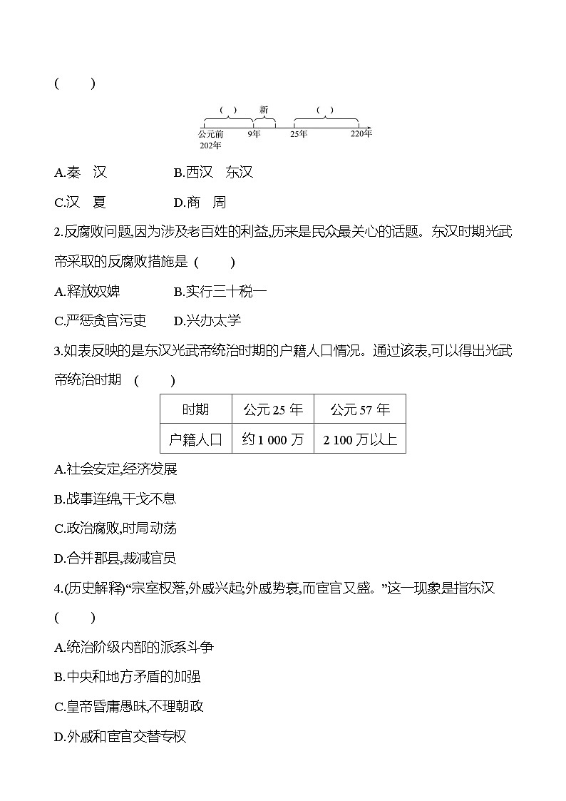 第三單元  第13課　東漢的興衰 基礎練習 （學生版）2023-2024 部編版七年級上冊第2頁