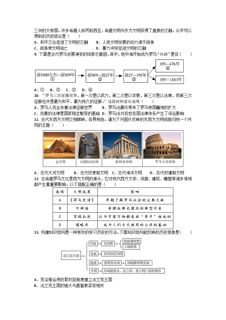 山东省青岛市崂山区2023-2024学年九年级上学期期中历史试题(含答案)第2页