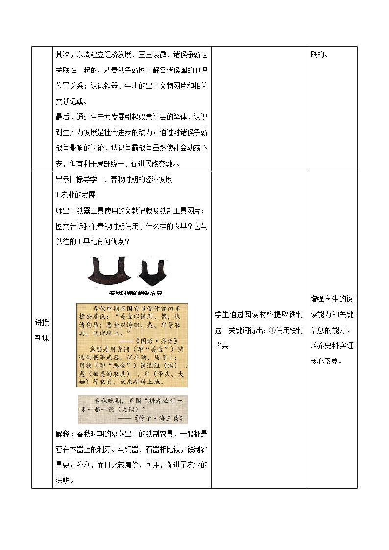 第6课动荡的春秋时期  教学设计(表格式)2023年秋部编版七年级上册历史第2页