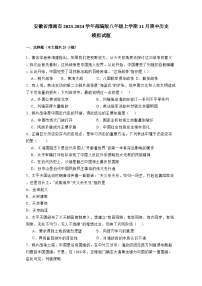 安徽省淮南市2023-2024学年部编版八年级上册11月期中历史模拟试卷（附答案）