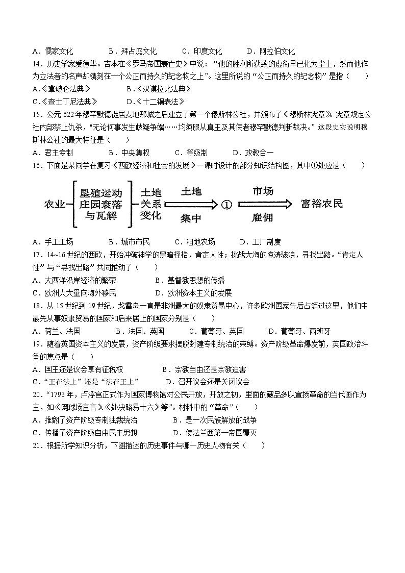 山东省青岛市城阳区实验中学2022-2023学年部编版九年级上学期历史期末试题(无答案)第3页
