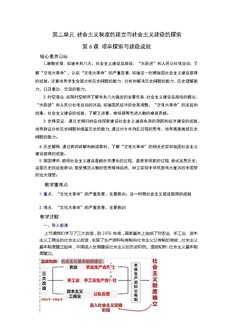 【核心素养目标】统编版初中历史八下 第6课艰辛探索与建设成就课件+教案+课时训练(含答案)01