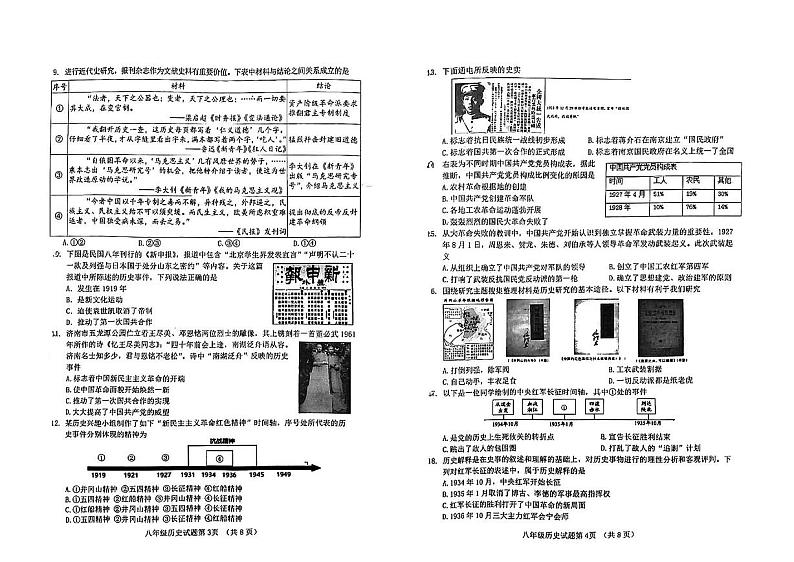 山东省济南市历城区2023-2024学年部编版八年级上学期期末考试历史试题02