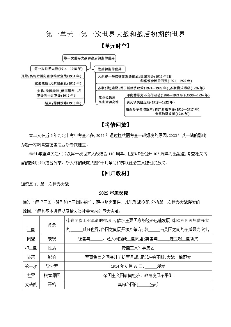 2024年河北省中考历史一轮复习世界现代史第一单元第一次世界大战和战后初期的世界导学案第2页