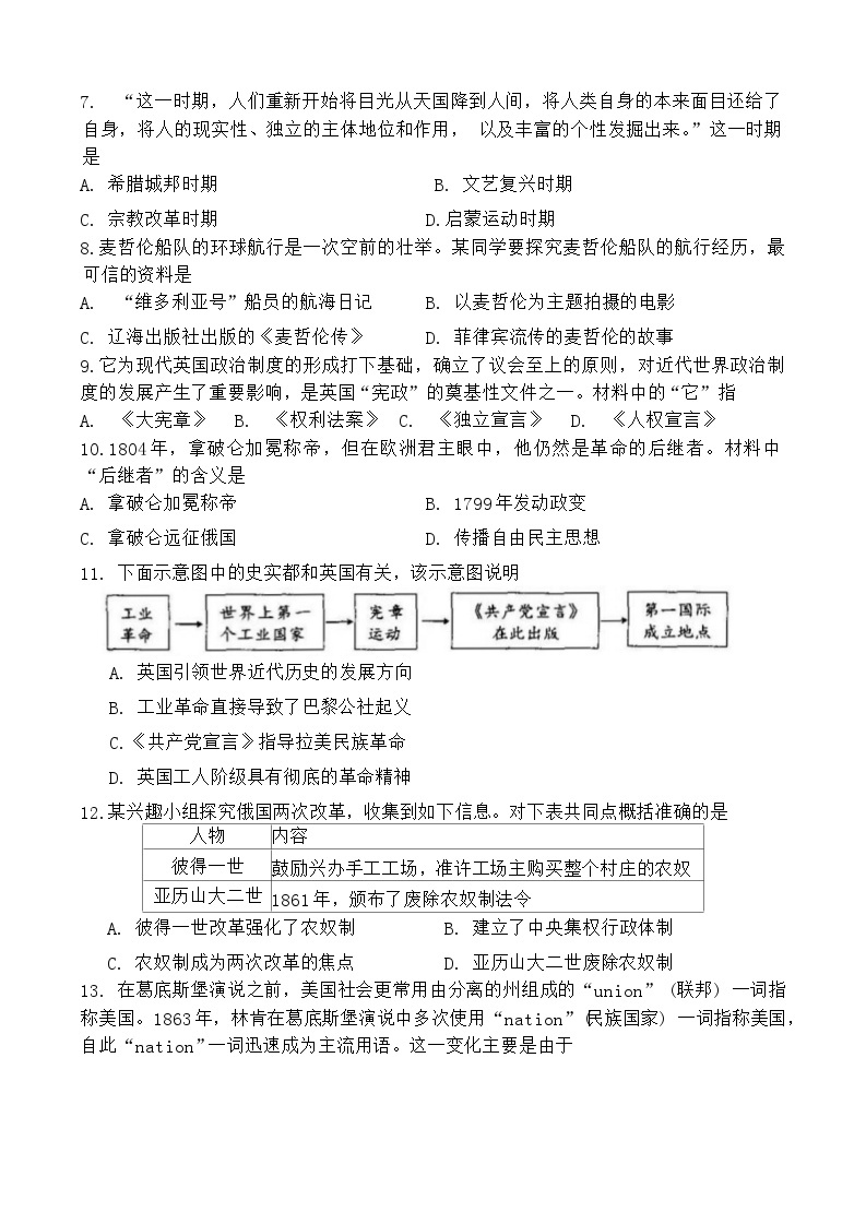 山东省淄博市周村区（五四制）2023-2024学年八年级上学期期末考试历史试题02