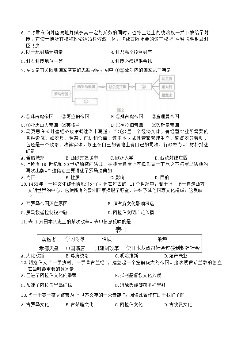 四川省雅安市2023-2024学年九年级上学期期末考试历史试题02