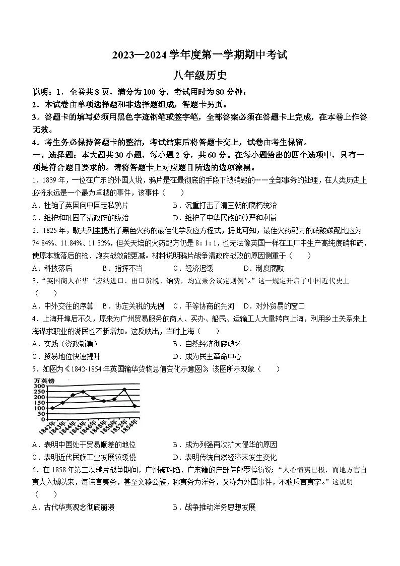 广东省茂名市电白区2023-2024学年八年级上学期期末质量监测历史试题第1页