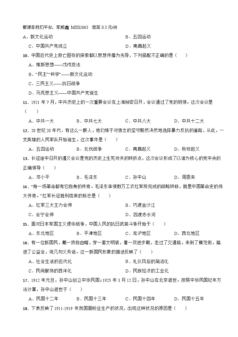 四川省遂宁市蓬溪县2022-2023学年八年级上学期历史期末考试试卷第2页