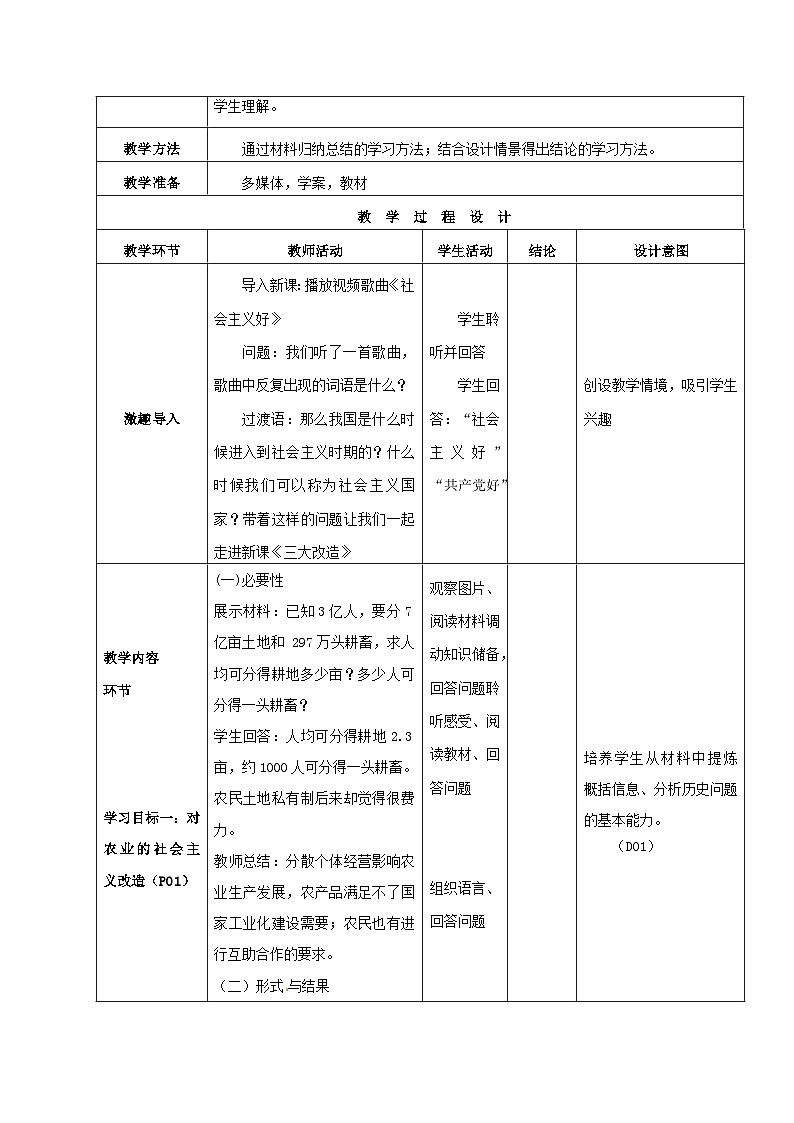 第5课 三大改造 教案 部编版八年级历史下册02